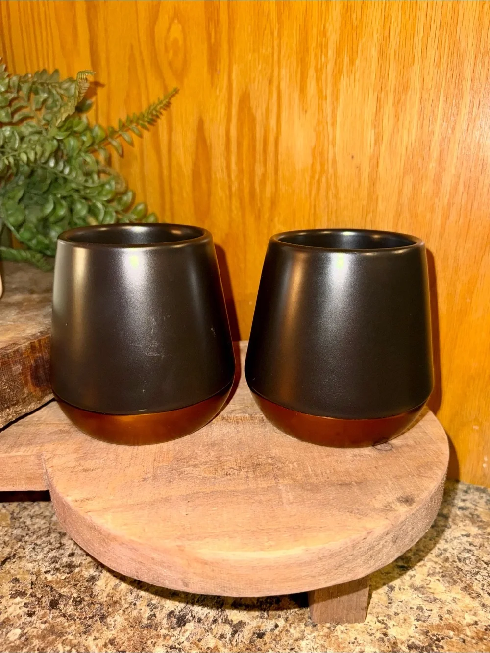 Fellow Joey Double Wall Ceramic Mugs Pair - Matte Black Copper Bottom
